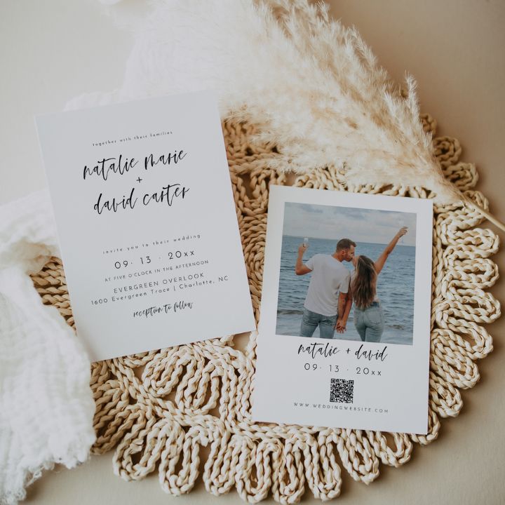 Modern Minimal Elegant QR Code Wedding Invitation Editable In Canva HARPER