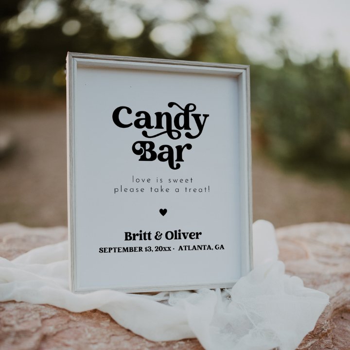 70's Inspired Wedding Candy Bar Sign Template Editable In Canva CHARLI - SincerelyByNicole