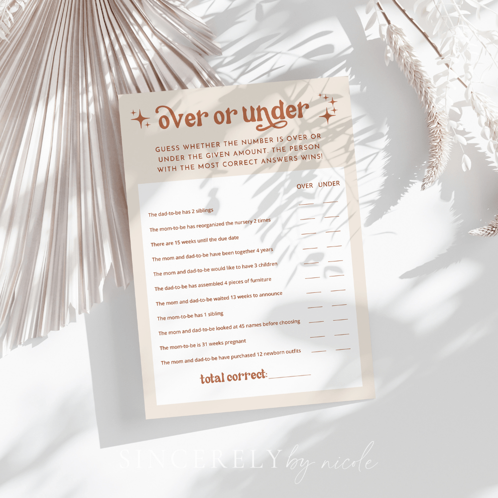 Baby Shower Game Over Or Under - SincerelyByNicole