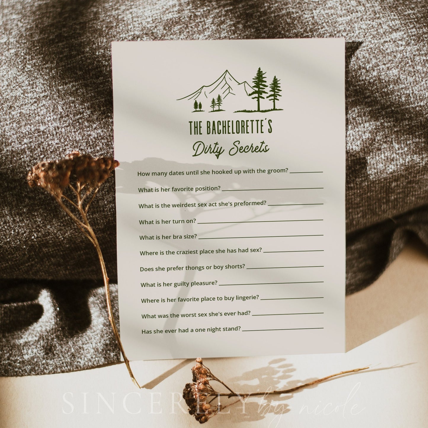 Camp Bachelorette Dirty Secrets Game | Instant Download & Printed Options Available - SincerelyByNicole