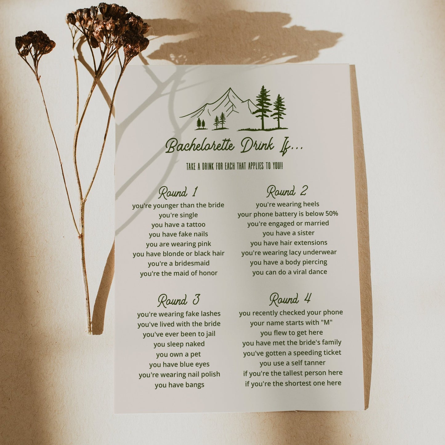 Camp Bachelorette 'Drink If...' Game: Camp Themed Bachelorette Party Activity - SincerelyByNicole