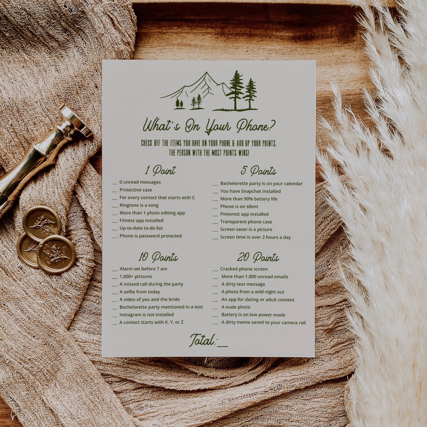 Camp Themed Bachelorette Party Game What's On Your Phone - SincerelyByNicole