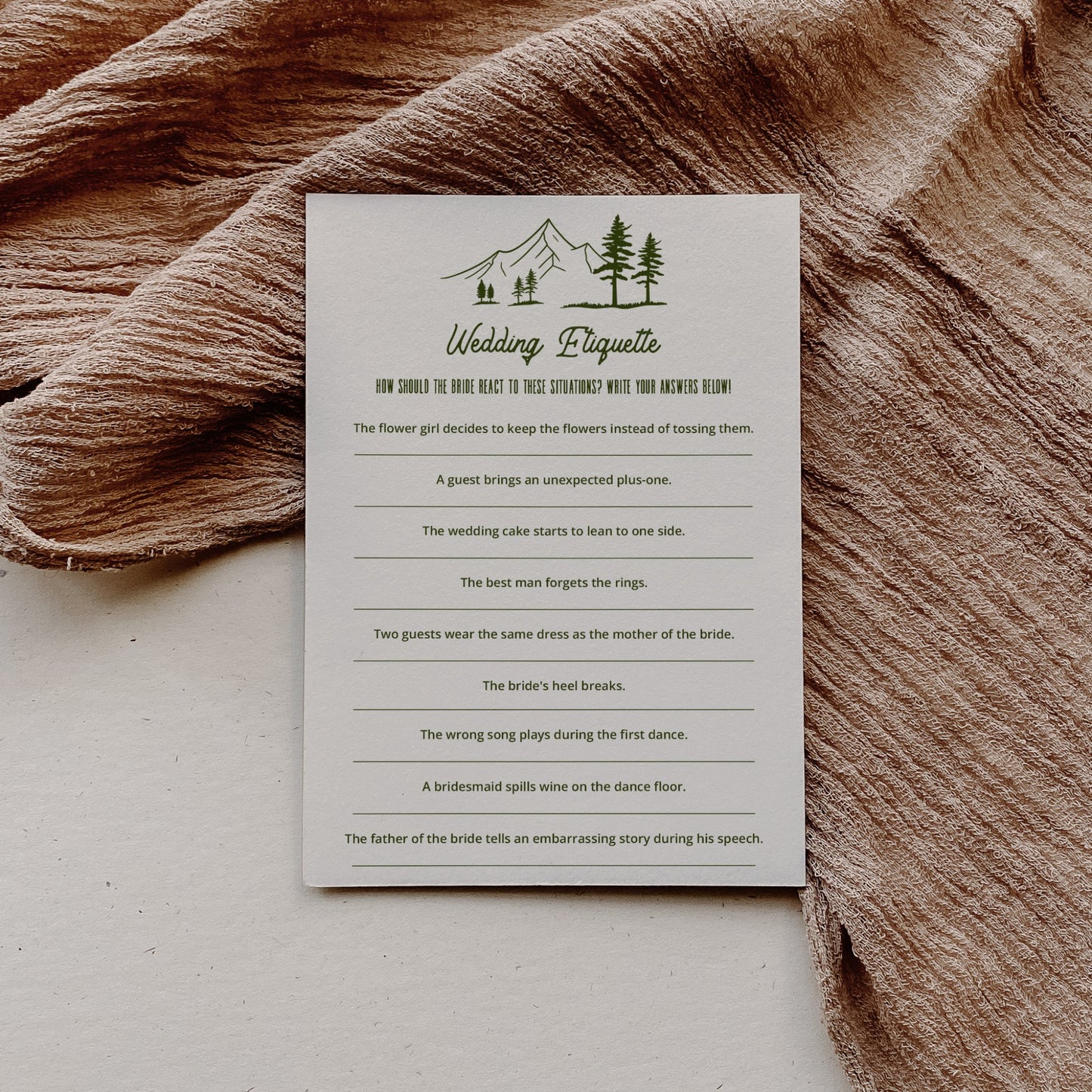 Camp Themed Bachelorette Party Wedding Etiquette Game - SincerelyByNicole