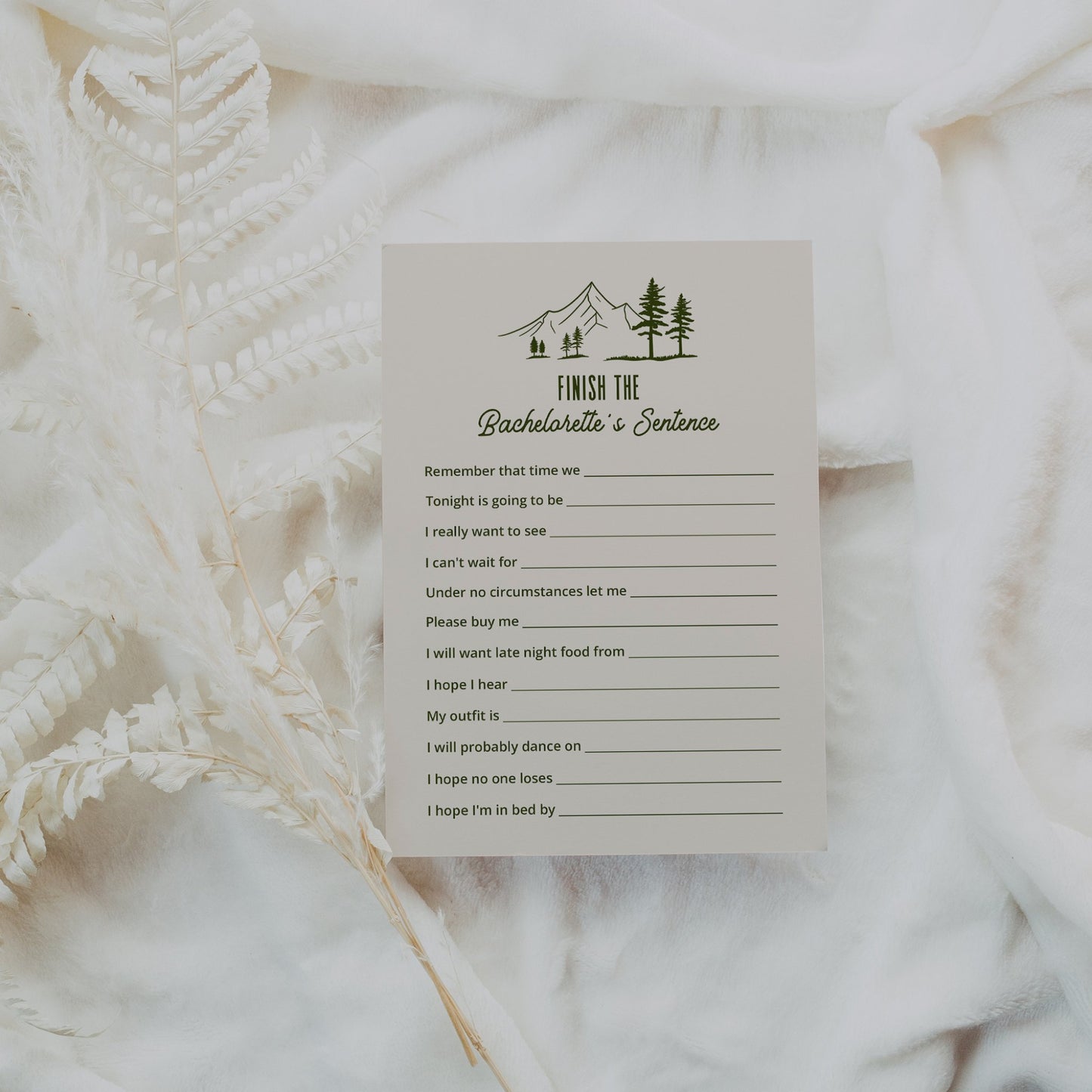 Camp Themed Bachelorette Weekend Finish The Bachelorette's Sentence Game Card - SincerelyByNicole