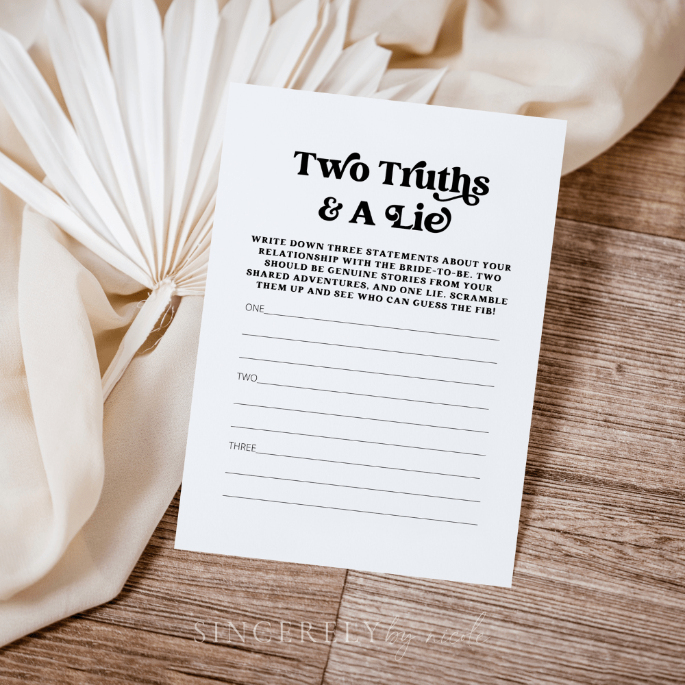 Disco Bachelorette Two Truths and a Lie Fun Bachelorette Party Game - SincerelyByNicole