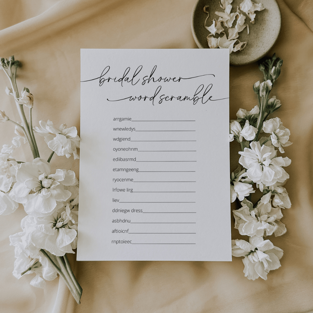 Elegant Bridal Shower Word Scramble Game with Key - SincerelyByNicole