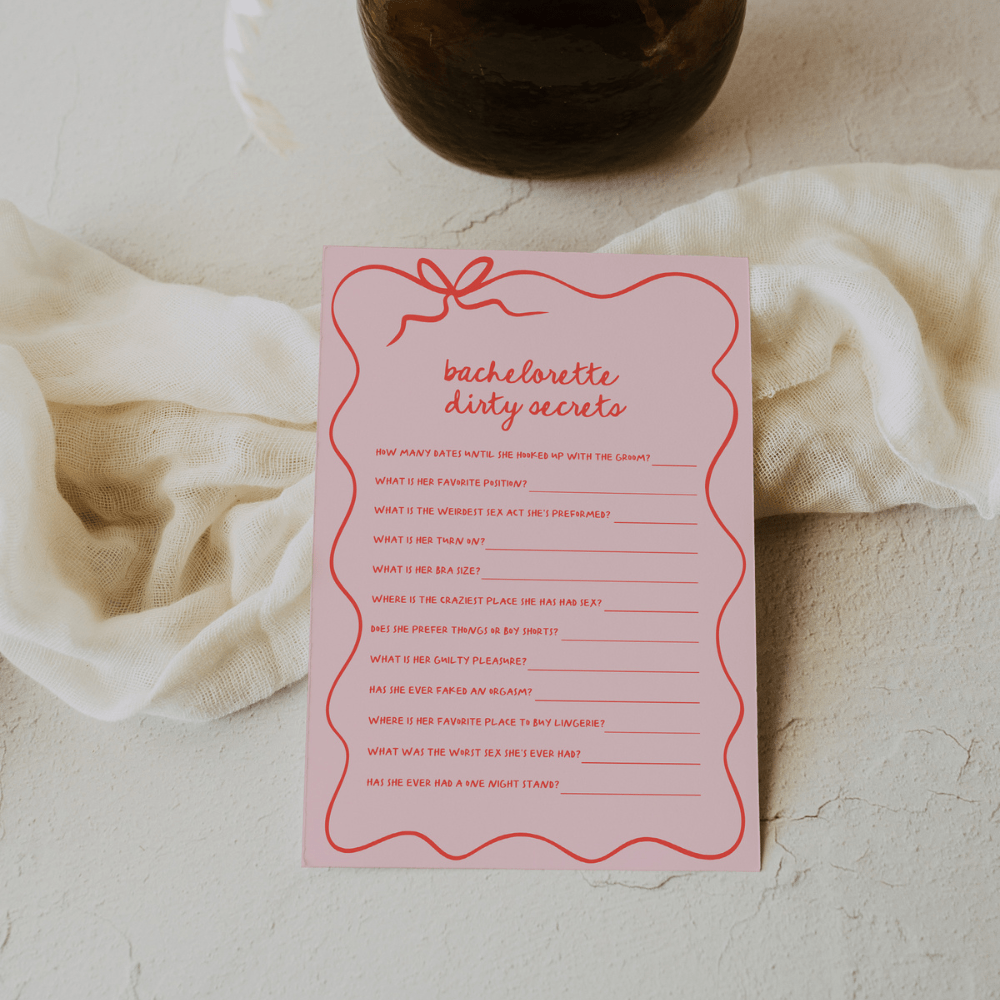Hand Drawn Red and Pink Bachelorette Dirty Little Secrets Game - SincerelyByNicole