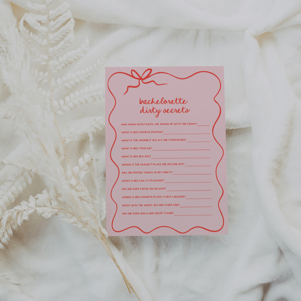 Hand Drawn Red and Pink Bachelorette Dirty Little Secrets Game - SincerelyByNicole