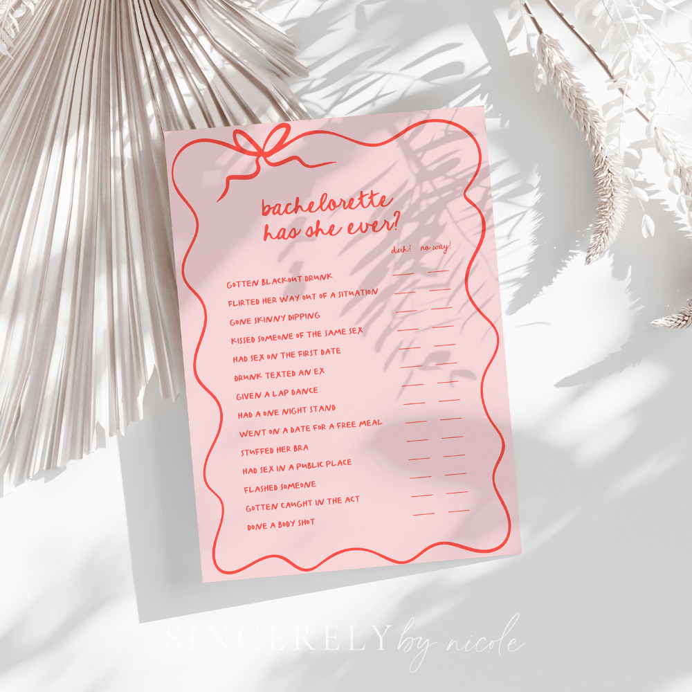Hand Drawn Red and Pink Bachelorette Game Has She Ever - SincerelyByNicole