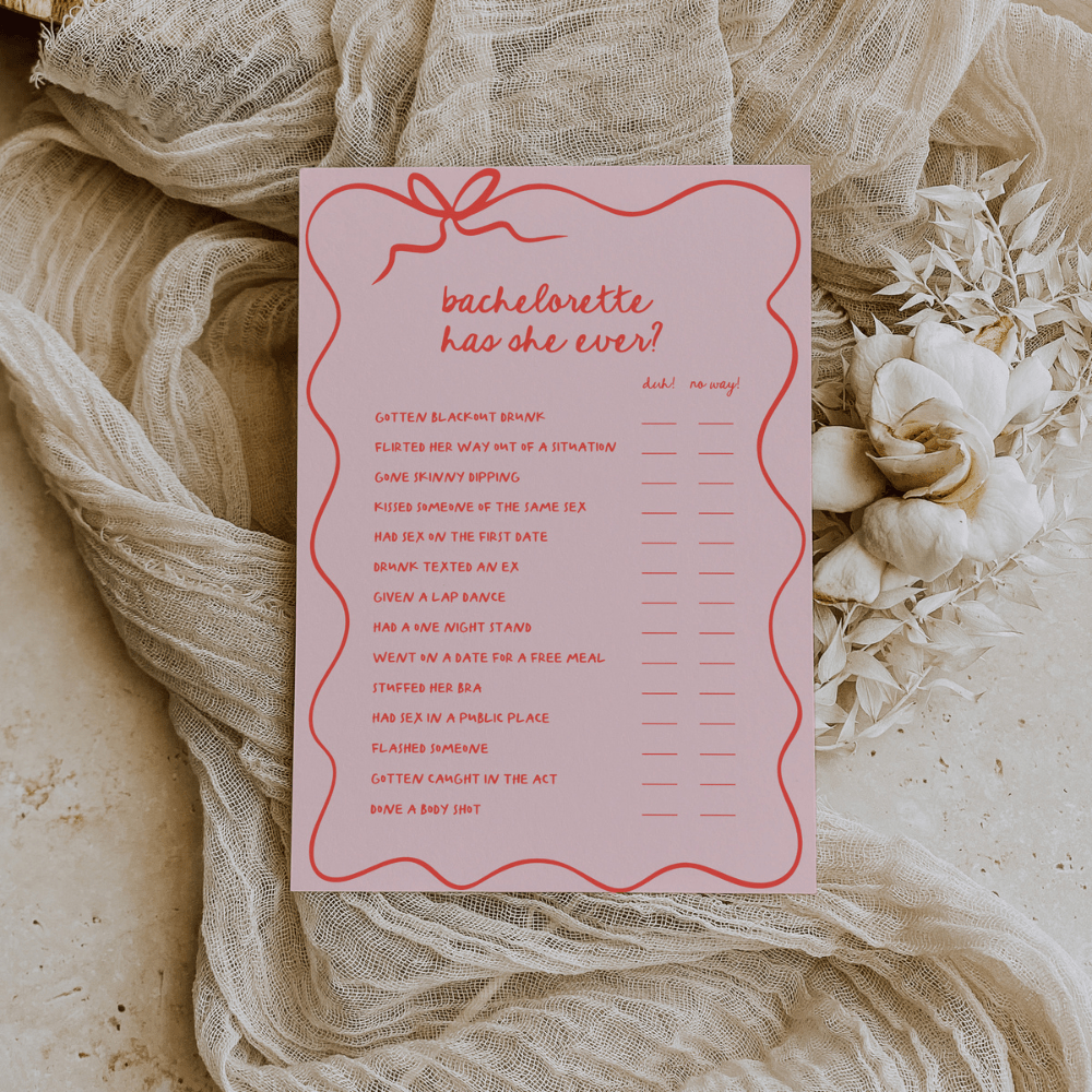 Hand Drawn Red and Pink Bachelorette Game Has She Ever - SincerelyByNicole