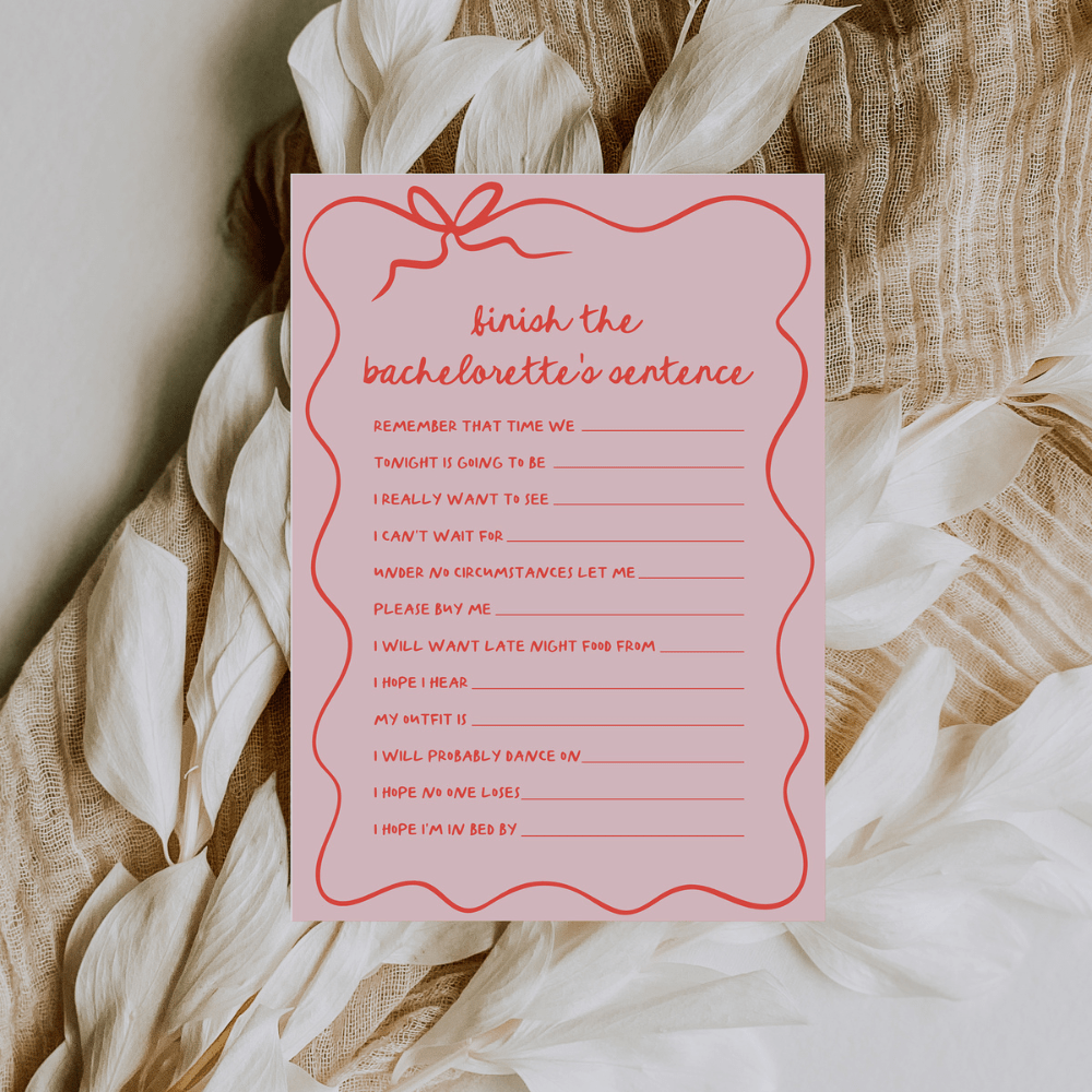 Hand Written Illustrated Finish The Bachelorette's Sentence Game - SincerelyByNicole