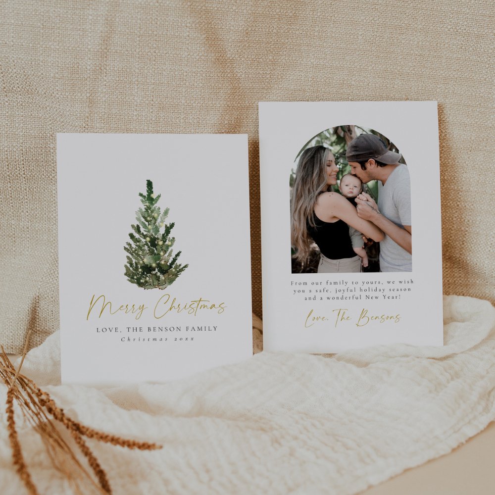 Minimalist Christmas Tree Photo Holiday Card Template Editable In Canva ARDEN - SincerelyByNicole