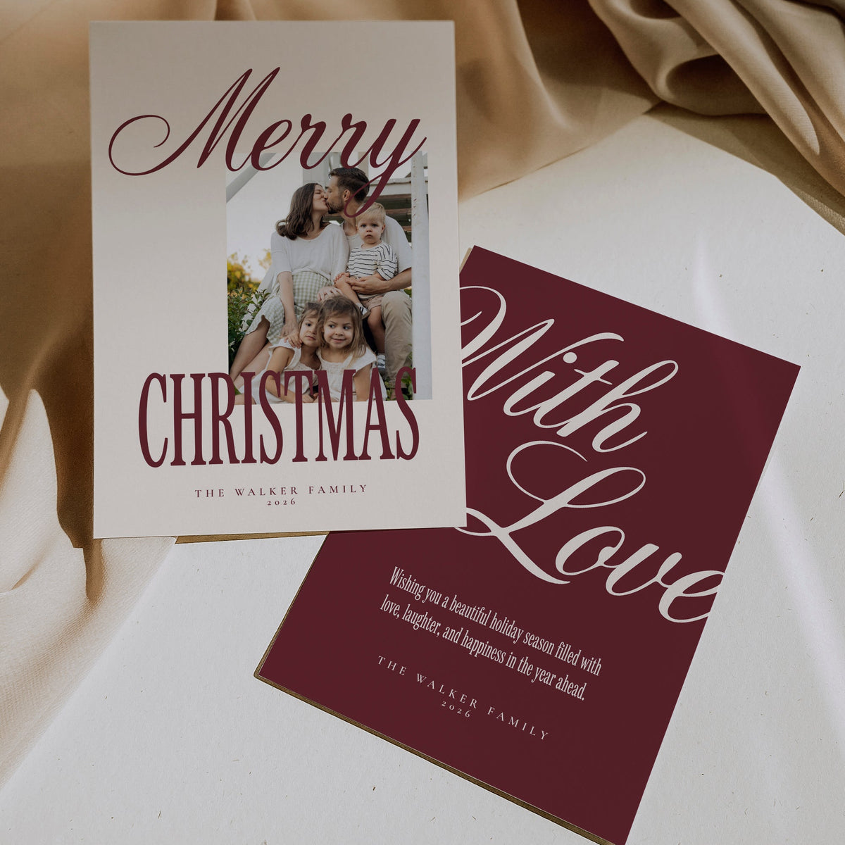 Burgundy Script Christmas Photo Cards