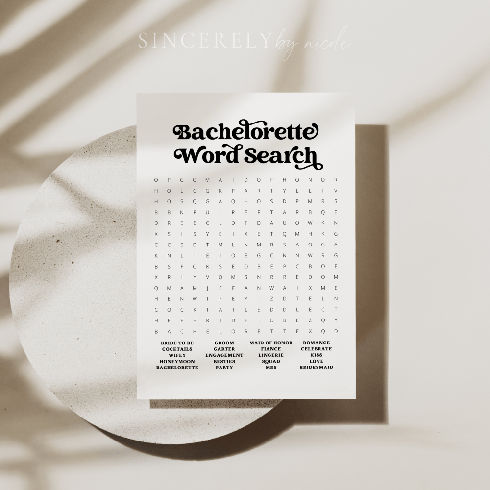 Retro Bachelorette Word Search - SincerelyByNicole