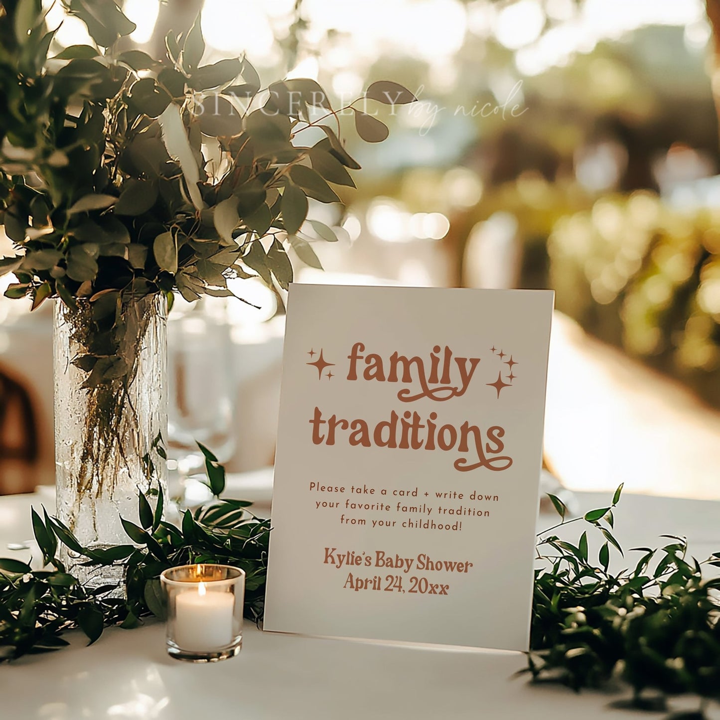 Retro Boho Baby Shower Family Traditions Sign - SincerelyByNicole