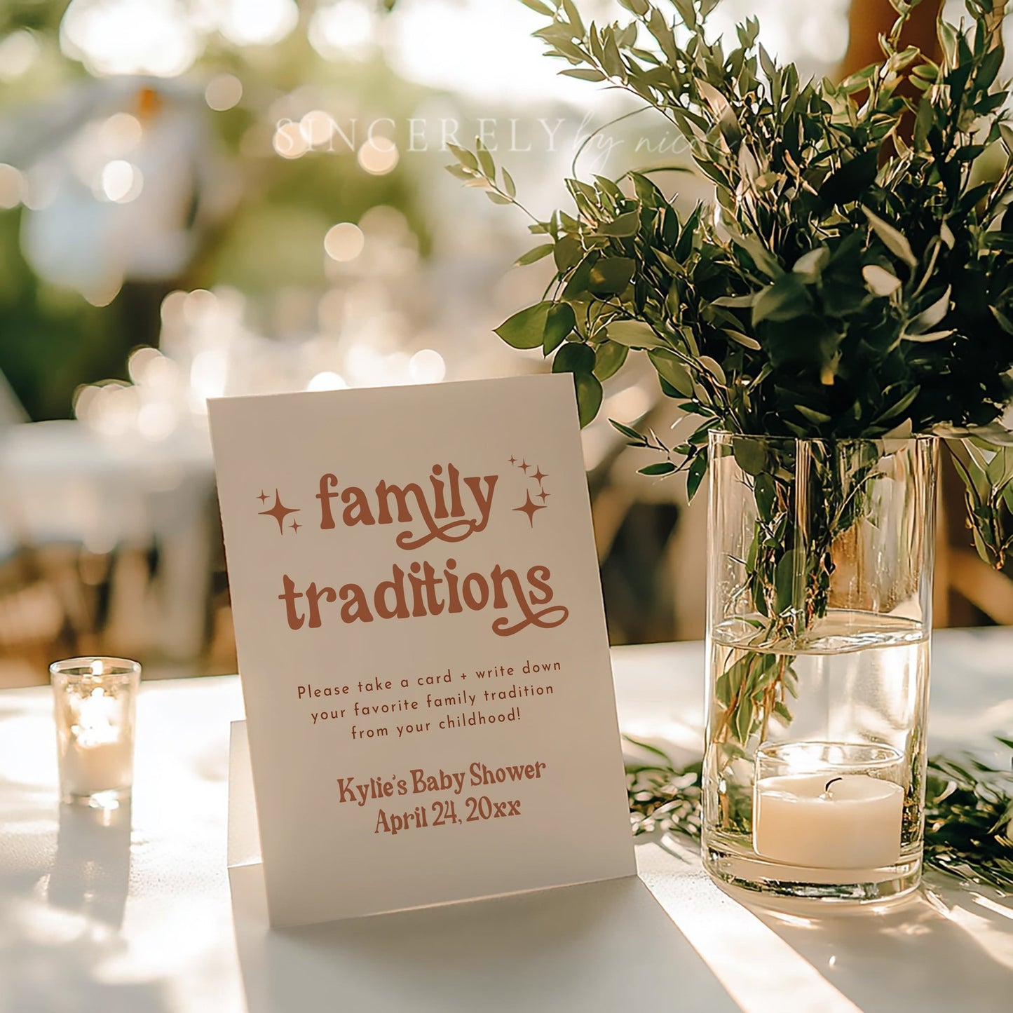 Retro Boho Baby Shower Family Traditions Sign - SincerelyByNicole