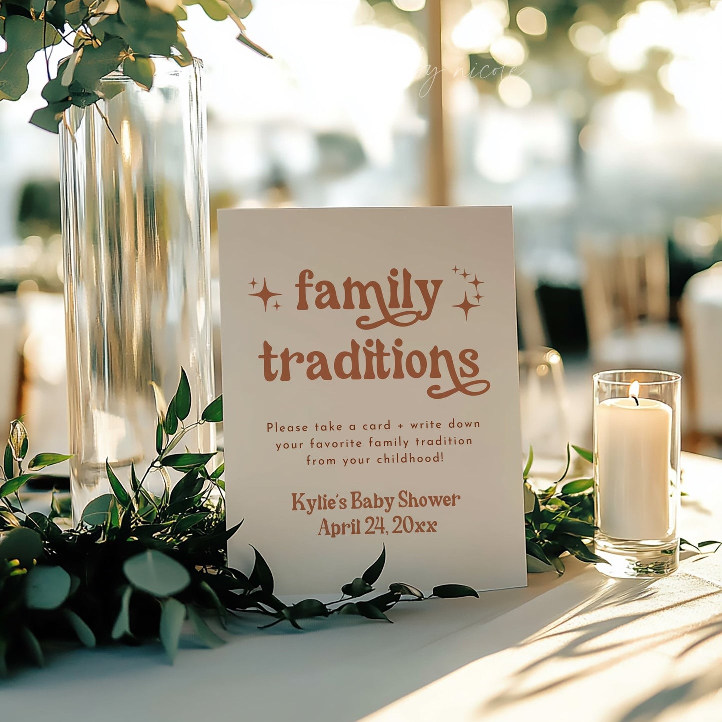 Retro Boho Baby Shower Family Traditions Sign - SincerelyByNicole