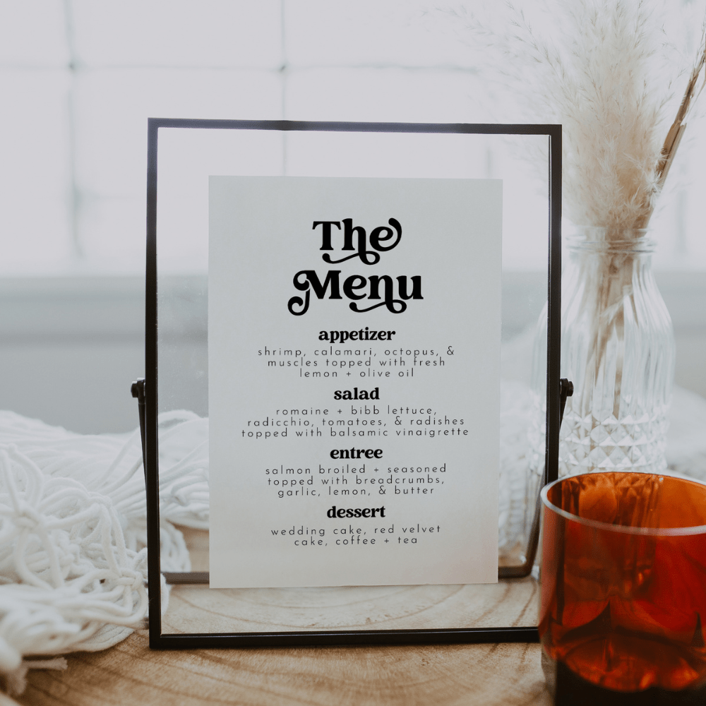 Retro Wedding Menu Tabletop Sign - SincerelyByNicole