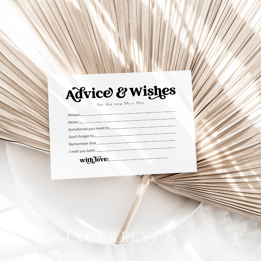 Retro Wedding Newlywed Advice and Wishes Sign and Cards - SincerelyByNicole