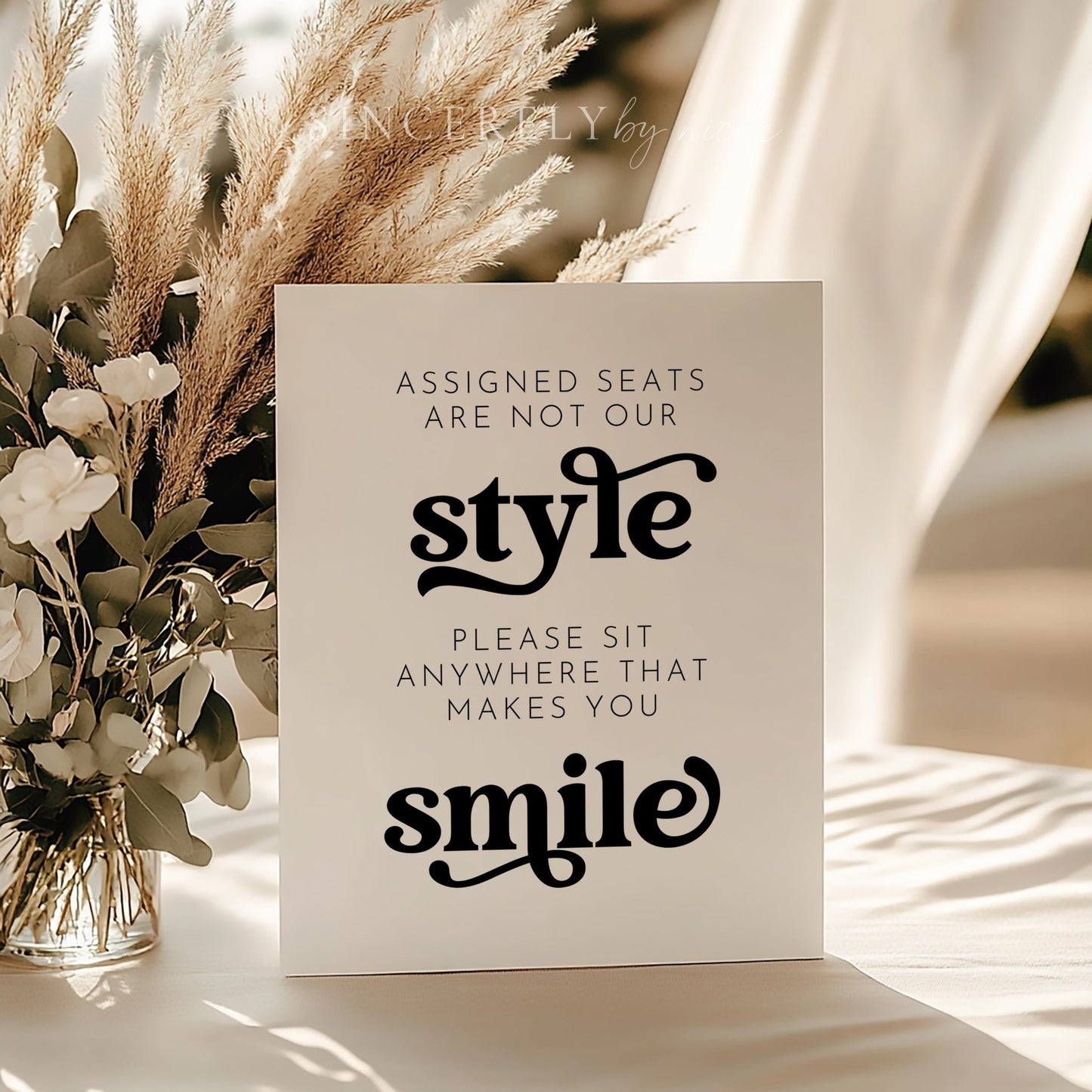 Retro Wedding No Assigned Seating Wedding Open Seating Sign - SincerelyByNicole