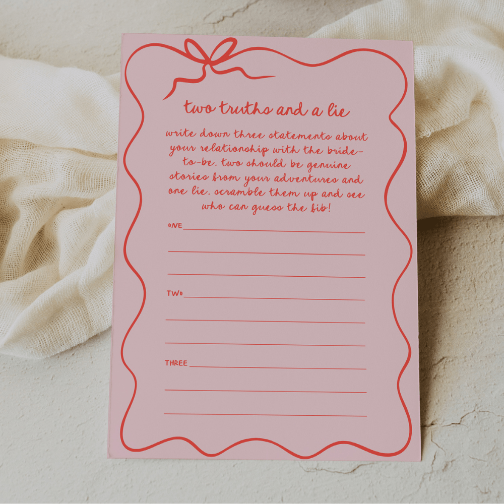 Wavy Frame Bachelorette or Bridal Shower Two Truths and a Lie Game - SincerelyByNicole