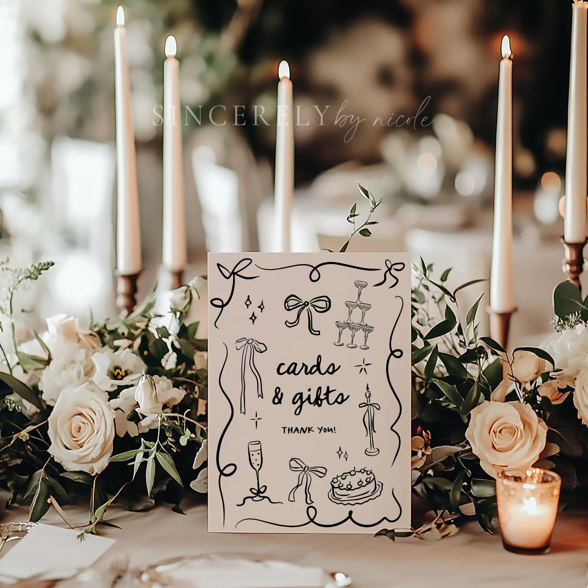 Whimsical Hand Drawn Cards and Gifts Wedding Tabletop Sign - SincerelyByNicole