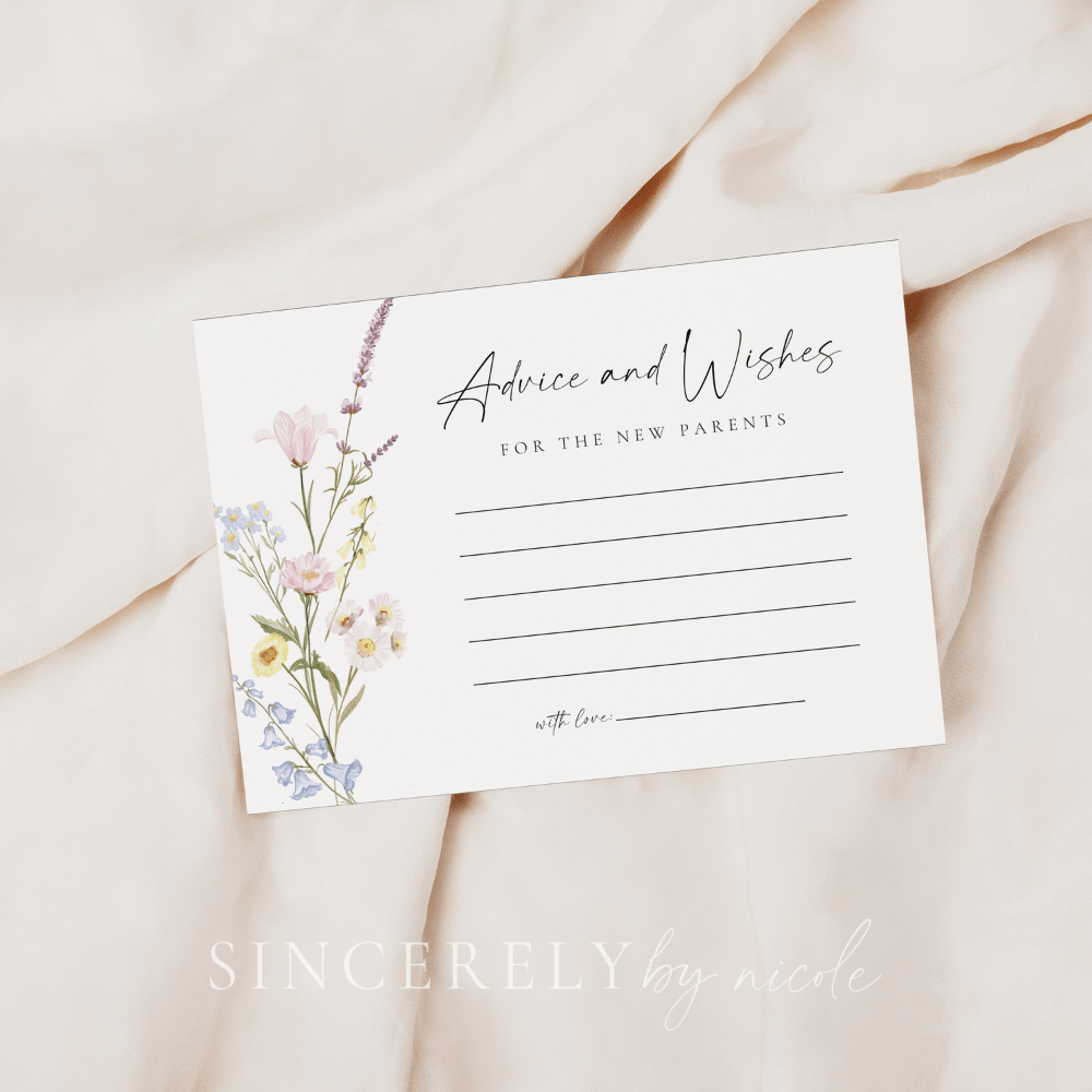 Wildflower Baby Shower Advice and Wishes Sign and Cards - SincerelyByNicole