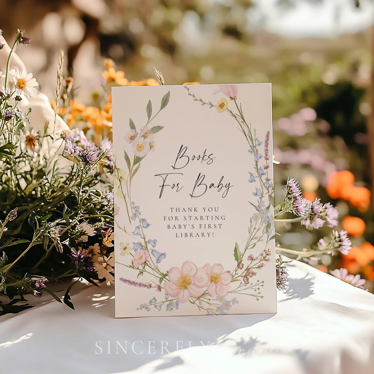 Wildflower Baby Shower Books For Baby Sign - SincerelyByNicole