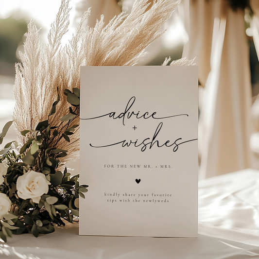 Elegant Minimalist Advice And Wishes Wedding Sign