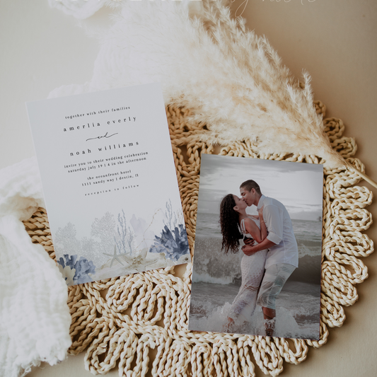 Coastal Beach Photo Wedding Invitation Template
