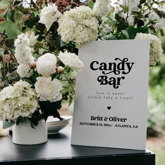 70's Inspired Wedding Candy Bar Sign Template Editable In Canva CHARLI - SincerelyByNicole