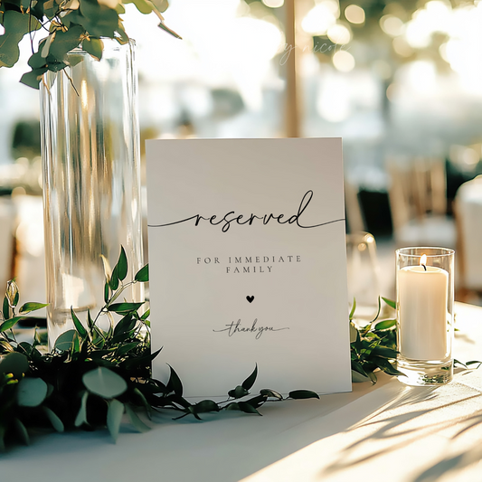 Minimalist Wedding Reserved For Table Sign