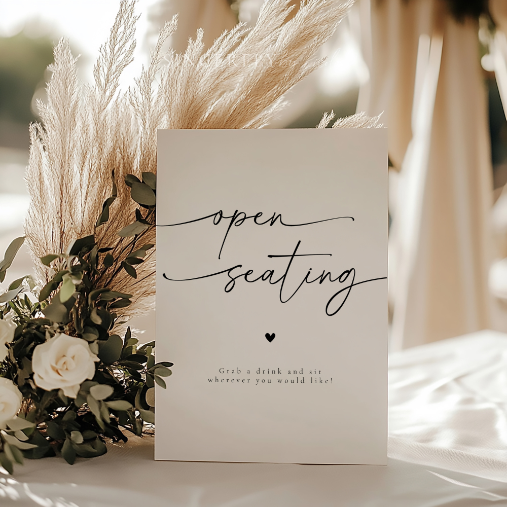 Modern Minimalist Wedding Open Seating Sign