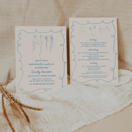 Beach Bachelorette Invitation and Itinerary Template | Cali - SincerelyByNicole