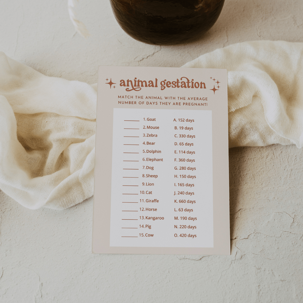 Boho Baby Shower Animal Pregnancy Game with Key - SincerelyByNicole