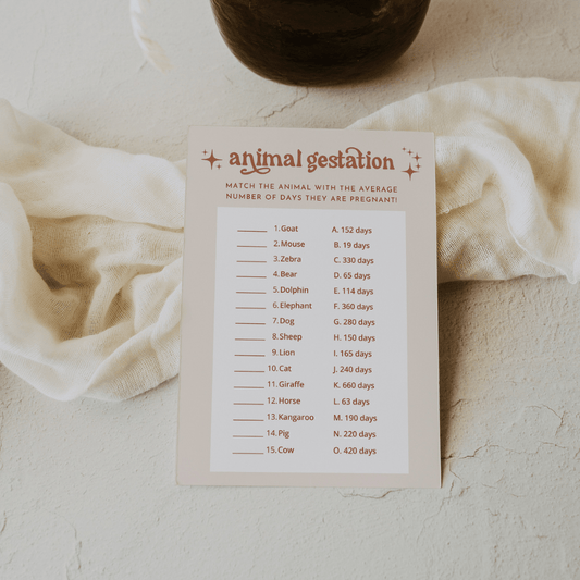 Boho Baby Shower Animal Pregnancy Game with Key - SincerelyByNicole