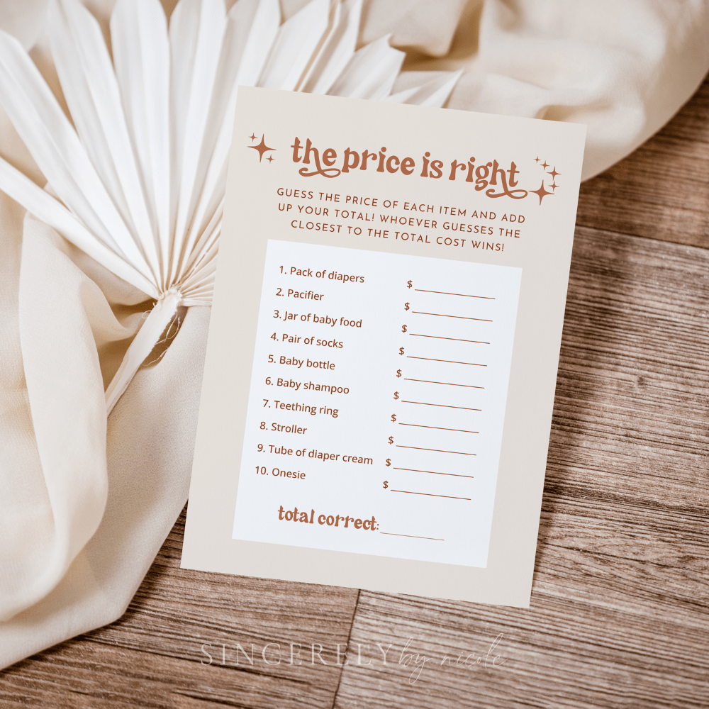 Boho Baby Shower The Price Is Right Game - SincerelyByNicole