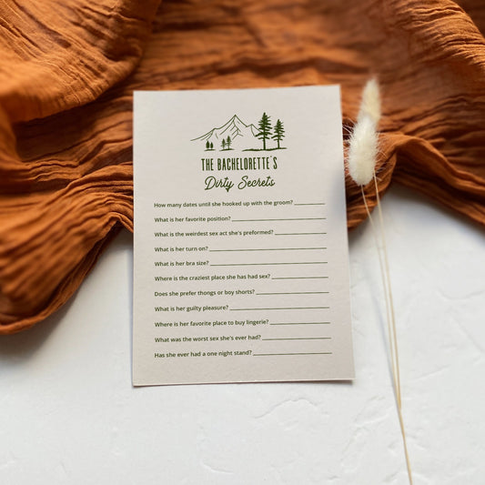 Camp Bachelorette Dirty Secrets Game | Instant Download & Printed Options Available - SincerelyByNicole