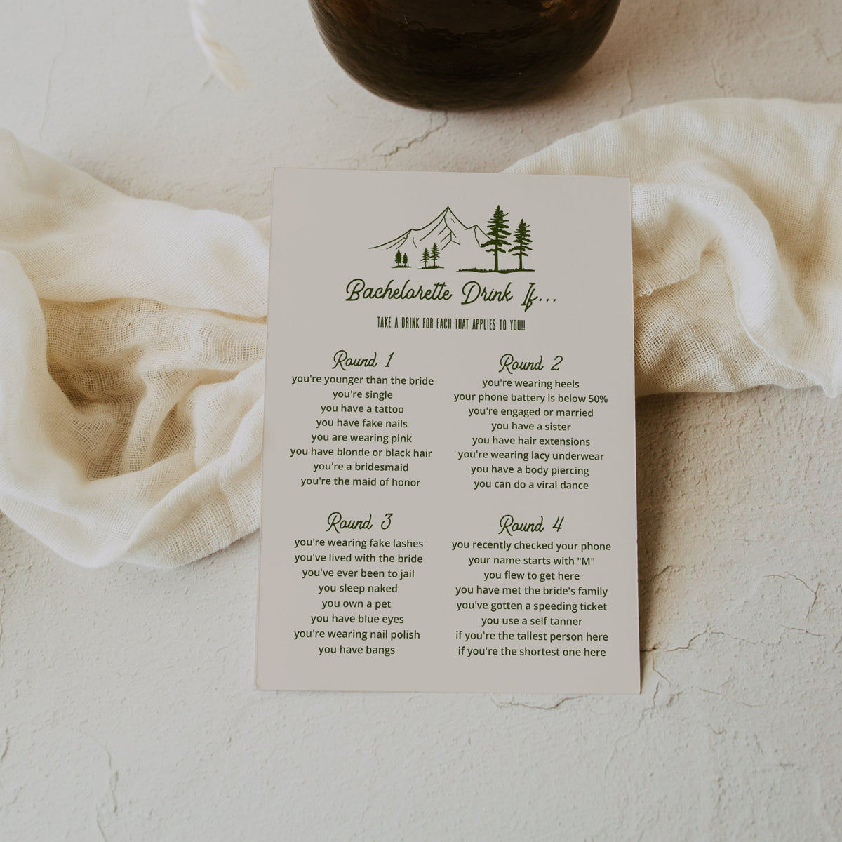 Camp Bachelorette 'Drink If...' Game: Camp Themed Bachelorette Party Activity - SincerelyByNicole