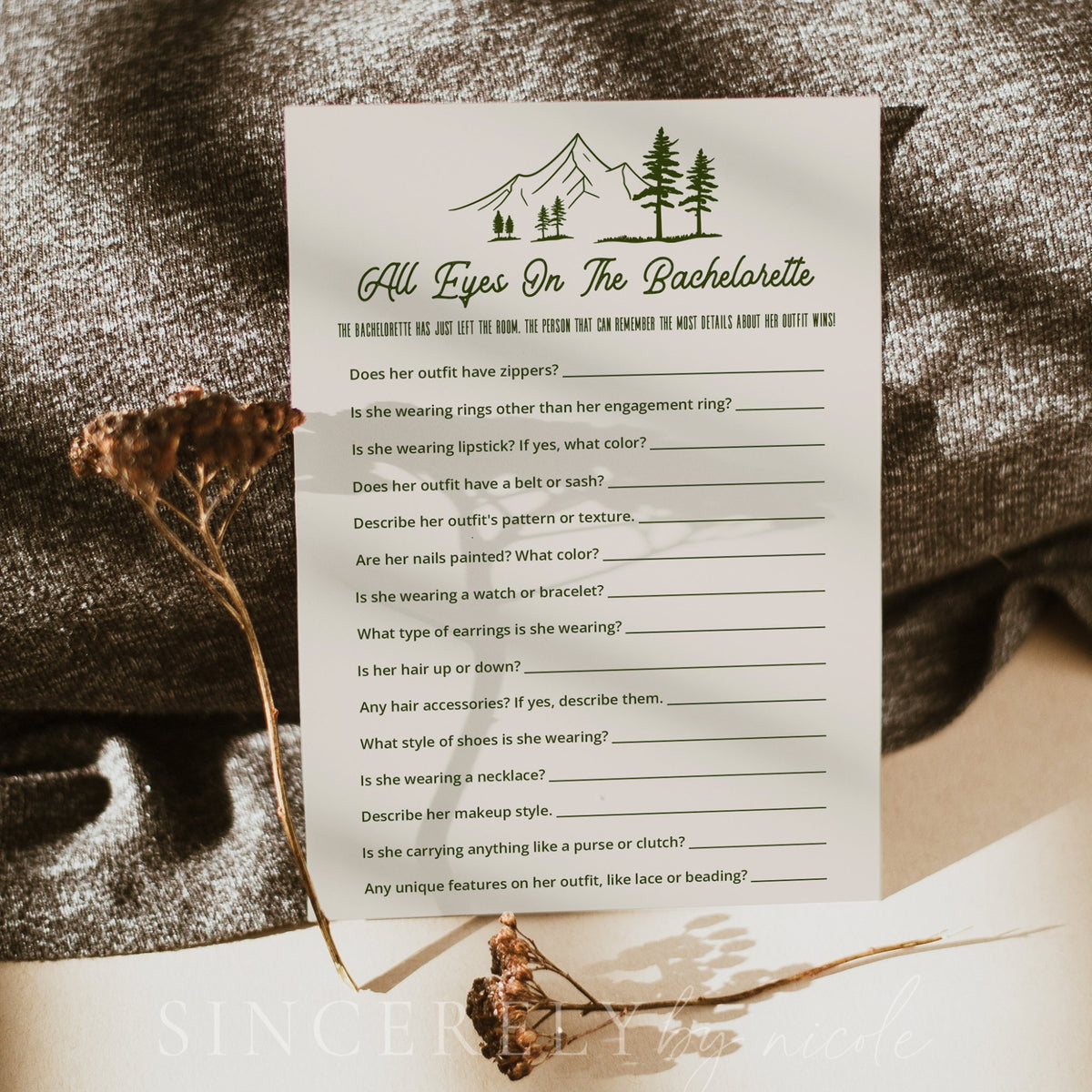 Camp Themed Bachelorette Party Game "All Eyes On The Bachelorette" - SincerelyByNicole