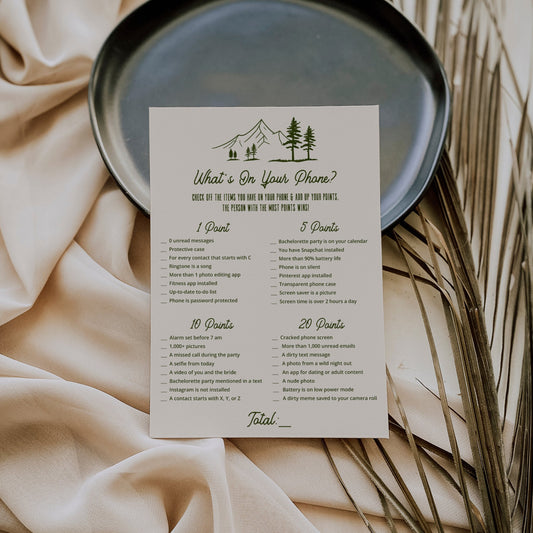 Camp Themed Bachelorette Party Game What's On Your Phone - SincerelyByNicole