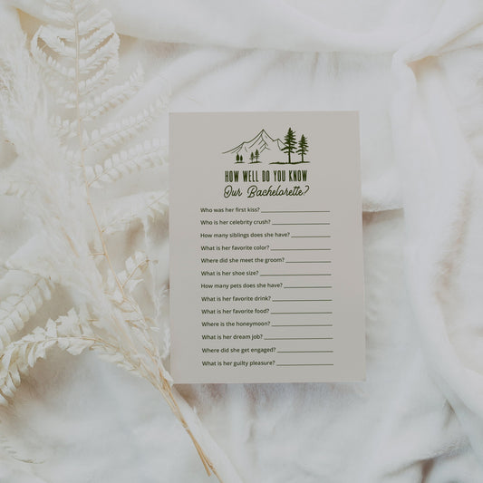 Camp Themed Bachelorette Party How Well Do You Know The Bachelorette Game Card - SincerelyByNicole