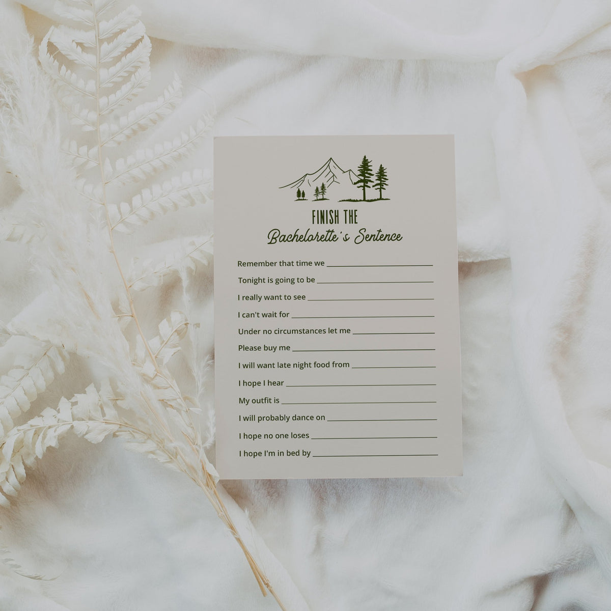 Camp Themed Bachelorette Weekend Finish The Bachelorette's Sentence Game Card - SincerelyByNicole