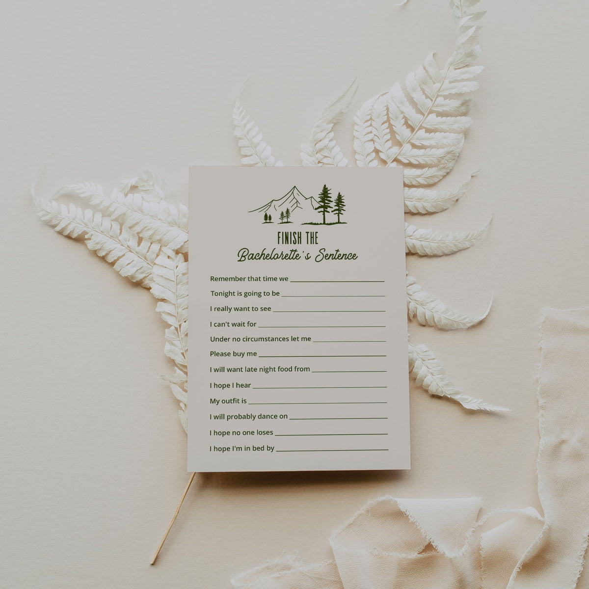 Camp Themed Bachelorette Weekend Finish The Bachelorette's Sentence Game Card - SincerelyByNicole