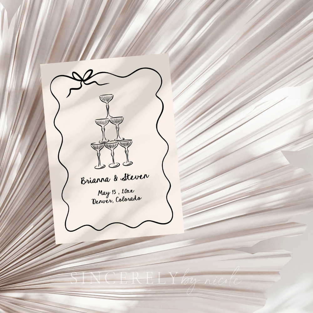 Champagne Tower Hand Drawn Save The Date Canva Editable - SincerelyByNicole