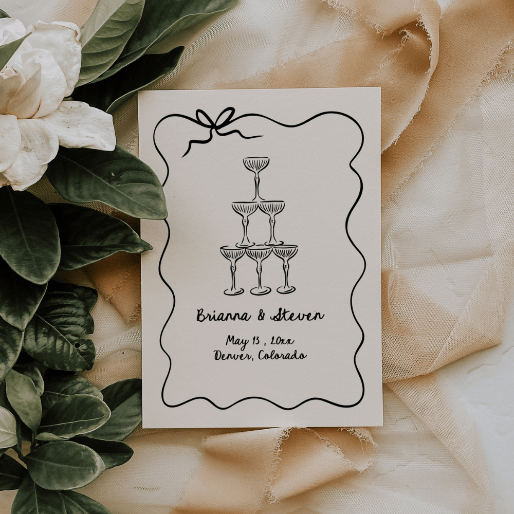 Champagne Tower Hand Drawn Save The Date Canva Editable - SincerelyByNicole