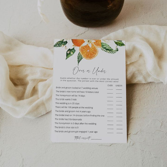 Citrus Bridal Shower Over Or Under Game Template Editable In Canva SIENNA - SincerelyByNicole