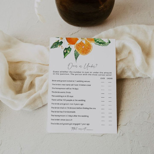 Citrus-Themed Bridal Shower Activity Over Or Under Bridal Shower Game | Instant Download & Printed Options Available - SincerelyByNicole