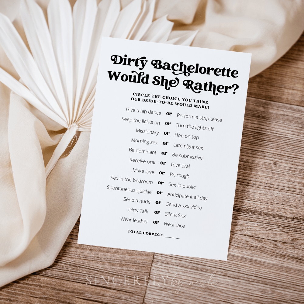 Dirty Bachelorette Party Game Would She Rather – SincerelyByNicole for Free Printable Dirty Bachelorette Party Games