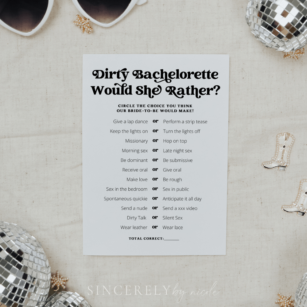 Dirty Bachelorette Party Game Would She Rather - SincerelyByNicole